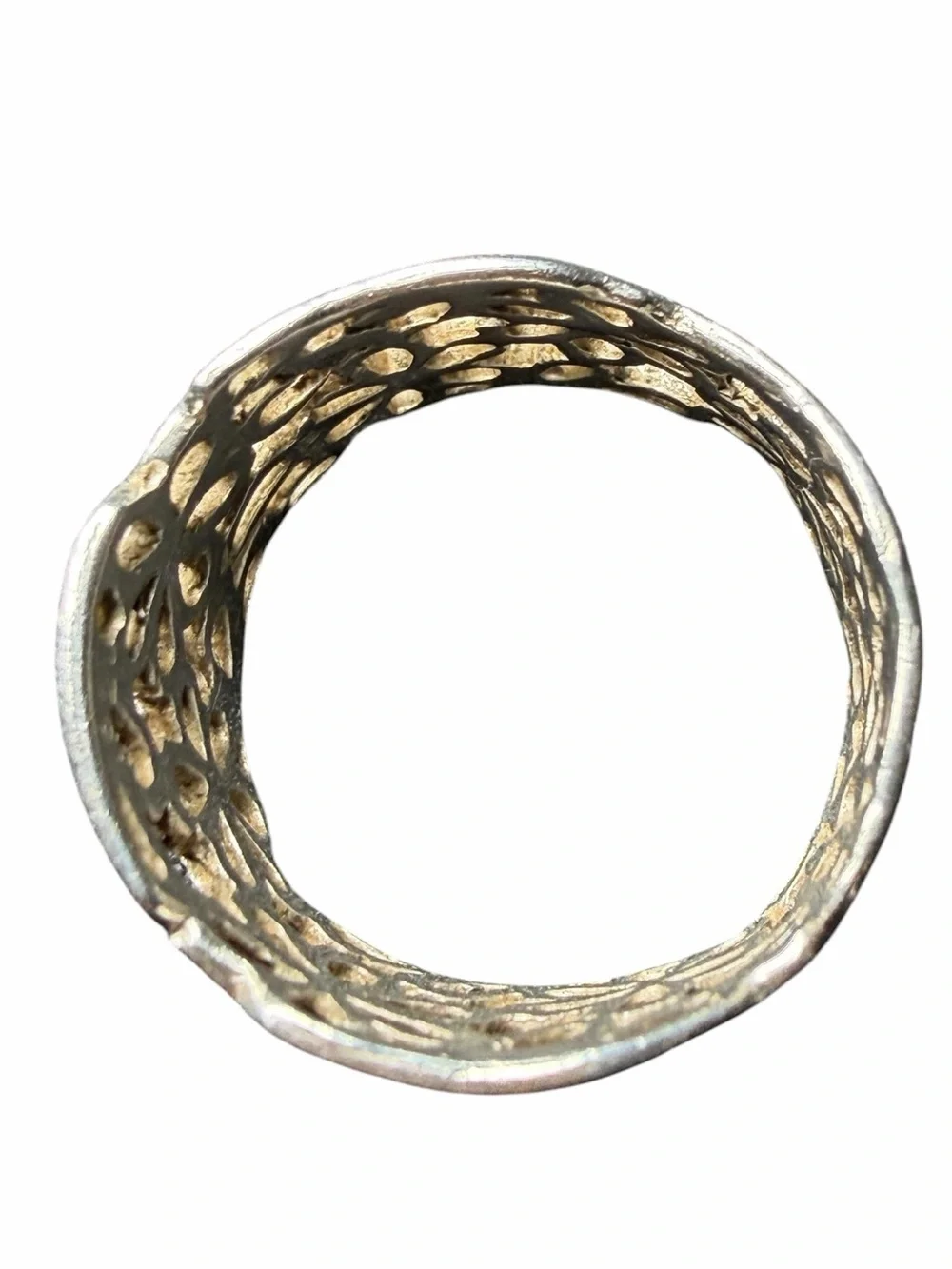 Sterling Silver Floral Cutout Wide Band Ring - Size 10